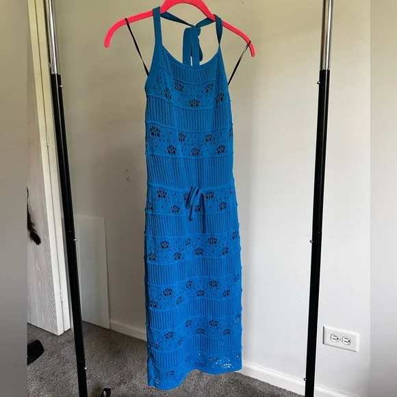 metal ring halter neck dress Lightweight Chic Metal Ring Drape Cowl Halter Neck Bodysuit and Elastic Waist Wide Leg Pants Set